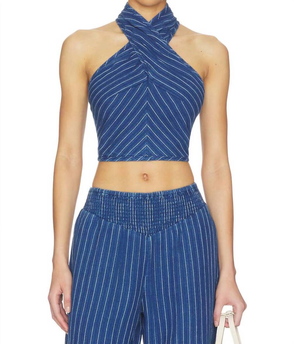 NEW STEVE MADDEN winnie halter neck top in mixed indigo